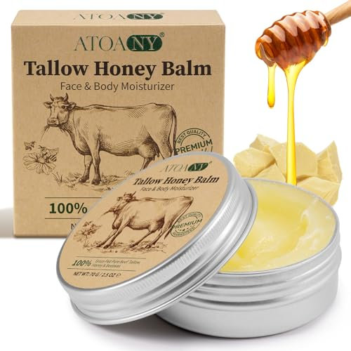 Beef Tallow for Skin 70g, Facail Tallow & Honey Balm, Grass-Fed Beef Tallow with Honey & Beeswax for Body and Face Organic Beef Tallow Face Moisturizer for All Type Skin