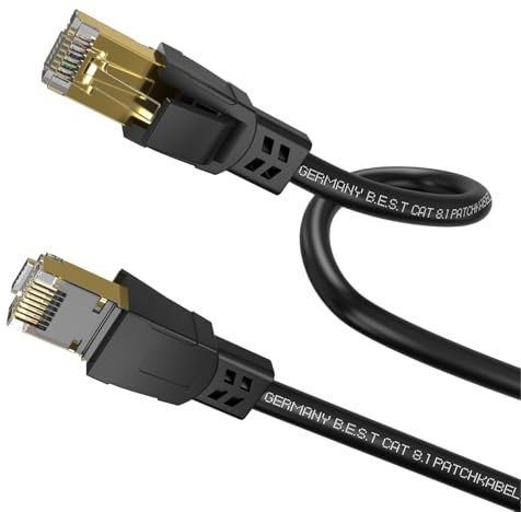 Cat 8.1 LAN Kabel Rund 1m – High Speed Ethernet Netzwerkkabel 40 Gbit/s 2000 MHz Patchkabel RJ45 S/FTP PiMF Kupfer – Internetkabel für PC, Router, Modem, Switch, Smart TV, PS5, Xbox – Schwarz