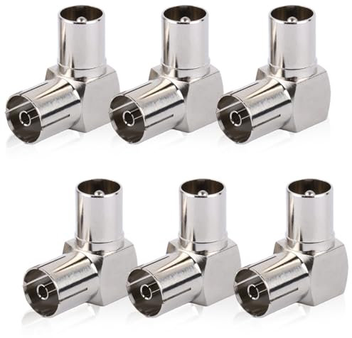 DHSWNNG 6 PCS TV Aerial Coaxial Adaptor, Right Angle Aerial Connector 90 Degree PAL Male to Female Connector RF Coax Connectors for TV Antenna Satellite Cables