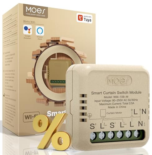 MOES Wlan Alexa Smart Rolladenschalter Modul mit Prozentanpassung,Relais Rolladen Zeitschaltuhr für Rollladenmotor, Kompatibel mit Smart Life Tuya App, Alexa und Google, Neutralleiter erforderlich