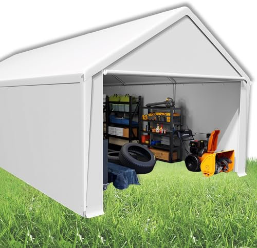 Suusolny Lagerzelt Gartenschuppen Gerätehäuser Winterfest Gerätezelt Carport mit Dach UV-beständig Pergola im Freien mit Abnehmbare Seitenwände Weidezelt Fahrradgarage Geräteschuppen - 4x8m - Weiß