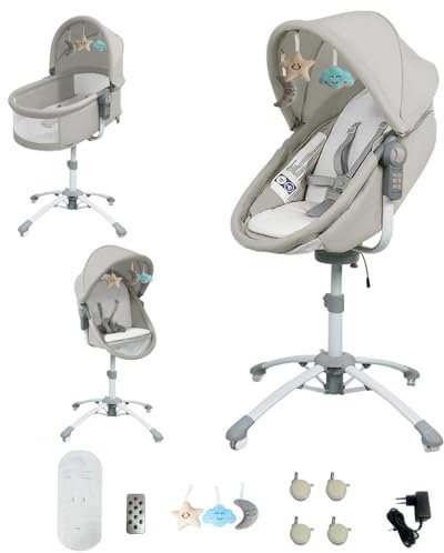 Dziranam 3 in 1 Babybett Stubenwagen,höhenverstellbar,Hochstuhl,Baby-Schlafwippe mit Matratze,kompakt zusammenklappbar(Grey)