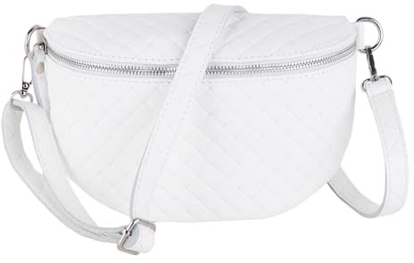 MIRROSI Bauchtasche Damen, Echtleder, Leder, Made in Italy, Umhängetasche, Brusttasche, Schultertasche für jeden Anlass (1 Tasche & 1/2 Gurt(e)) ca.25x16x7cm (Weiß)