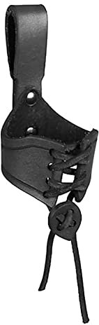 Qianly Cuerno para Beber Portavasos Cuero Cuerno de Buey Manga de Funda de Cerveza con de hebil Acceso Medieval portátil Colgador, Negro