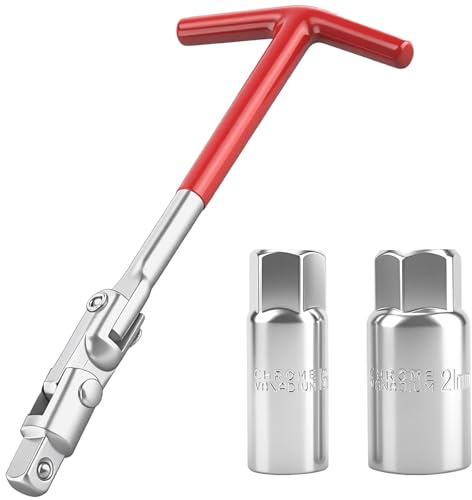 Zündkerzenschlüssel,Zündkerzenschlüssel 16 mm 21mm,Edelstahl Zündkerzenschlüssel Set, 360° Drehbarer,Universelle T-förmig Zündkerzen Entferner für für Motorräder,Rasenmäher,Kleine Kraftfahrzeuge
