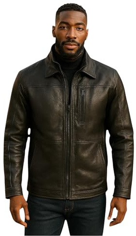 Men's Leather Classic Jacket Mid Length Warm Casual Biker Safari Coat