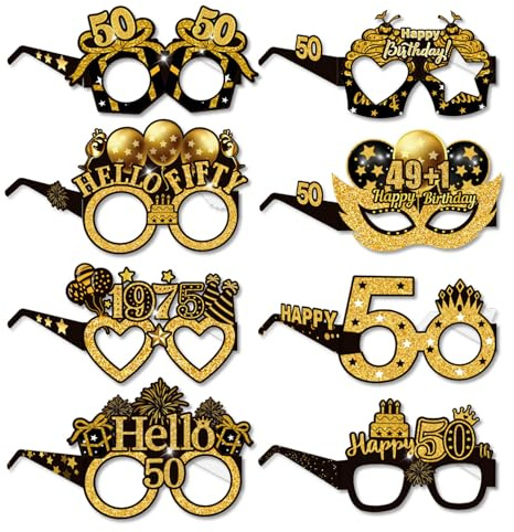 BIBITI 8 Stück 18 30 40 50 60 Geburtstag Männer Deko,Geburtstag Mann Frau Frauen Party Brille Dekoration Gold Schwarz Lustig Brillen Birthday Decoration Papier Partybrillen,für Foto Requisiten