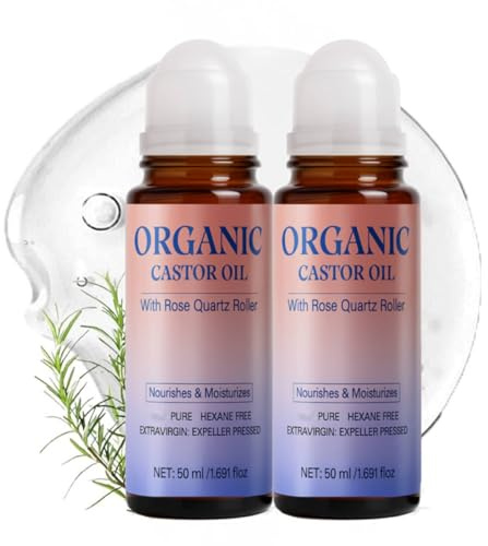 Castor Oil Organic with Rose Quartz Roller, Rizinusöl Kaltgepresst Bio, Natürlich Rizinusöl Bio mit Rosenquarzrolle, Feuchtigkeitsspendendes Rizinusöls für Haare, Haut und Körperpflege (2)