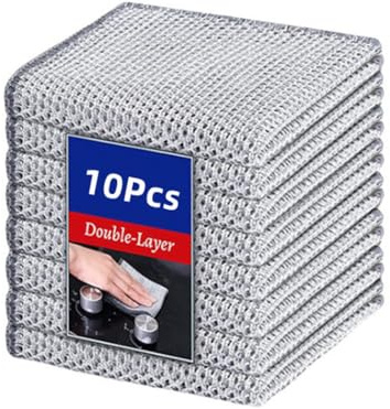 VYNZOR Juego de 10 Bayetas Metálicas para la Cocina, No Ralla Superficies como Sartenes y Barbacoas, Reutilizable y de Secado Rápido, Ideal para Limpieza en Seco o Húmedo, 20x20 cm