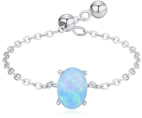 Stfery Ring Kettenglieder Verstellbar Platin Damen, Partnerringe mit Tropfen Opal Echte Goldschmuck