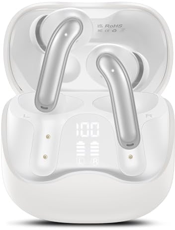 Bluetooth Kopfhörer mit Hybride Aktive Geräuschunterdrückung, In Ear Kopfhörer Kabellos Bluetooth 5.4, 6Mic, 49Std. Wiedergabe, kraftvoller Bass, 8 EQ-Modi, APP-Steuerung, kabelloses Laden, Multipoint