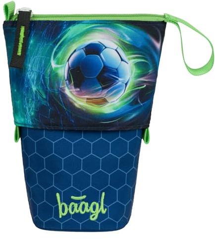 Baagl Federmäppchen Stifteetui Kinder Mäppchen Schule - Fußball Ball | Die robuste Federtasche und Federmappe mit Geheimfach dient als Standmäppchen für Jungen zum Schutz für Buntstifte.