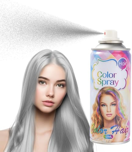 Tinte temporal para el cabello, spray de color gris, lavable, fácil de colorear, fórmula suave, para diferentes tipos de cabello y todos los colores, 120 ml