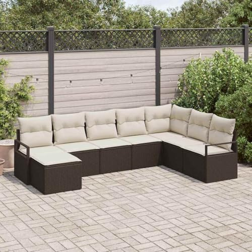 SooIarix Sofa Set mit Kissen 8 pcs Braun und Creme Poly-Rattan wetterfestes Outdoor Sofa Gartenlounge Balkonmöbel modular mit Stauraum für 7 Personen