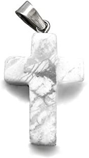 Unbekannt Kreuz Anhänger aus Edelstein (wählbar: Howlit, Jaspis, Karneol, Türkis, Blaufluss, Jaspis, Chalcedon, Opalit, Obsidian etc.) (Howlit)