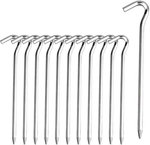 Tent Pegs - 12Pcs Aluminium Tent Stakes Pegs with Hook - 7 Hexagon Rod Stakes Nail Spike Garden Stakes Camping Pegs for Pitching Camping Tent, Canopies (Silver)