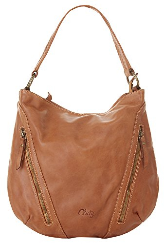 Cluty Shopper Echt Leder Damen | Made in Italy, Handtasche Vintage-Look, Umhängetasche mit Reißverschluss, Ledertasche mit Schulterriemen | 019345