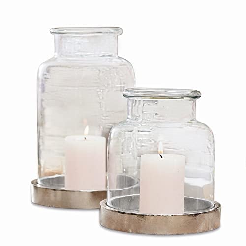 Loberon Windlicht 2er Set Emphoria, Zwei Verschiedene Größen, Zeitloser Chic, für Stumpenkerzen, Wohn-Accessoires, Glas, Aluminium, klar/Silber