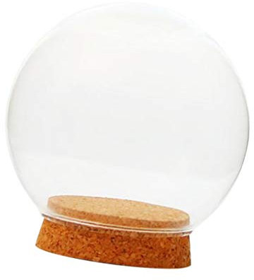 PETSOLA Verre Clair Cloche Cloche en Verre Globe Dôme Terrarium Conteneur DIY Micro Paysage Décor avec Base en Bois - Clair, 12cm