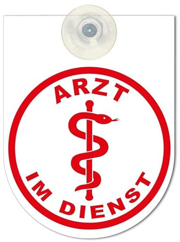 Hinweisschild f. Rückspiegel im Auto - ARZT IM DIENST - Gr. 10x13cm - 308045/1 weiß incl. Saugnapf