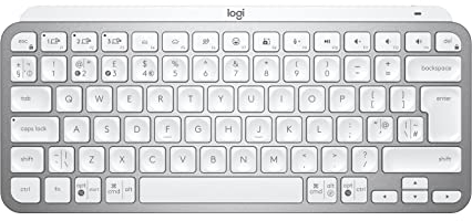 Logitech MX Keys Mini Wireless Illuminated Keyboard for Business, Compact, Logi Bolt Technology, Backlit, Rechargeable, Globally Certified, Windows/Mac/Chrome/Linux, QWERTY UK English - Light Grey