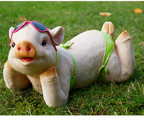 Darthome Ltd Skulptur aus Kunstharz, liegendes Schwein im Bikini, Rasenskulptur, Geschenk, 32 cm