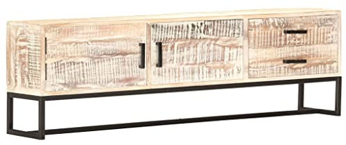 vidaXL Meuble TV Armoire Basse Meuble Divertissement Meuble Multimédia Salon Salle de Séjour Maison Intérieur Blanc 140x30x45 cm Bois d'Acacia Massif