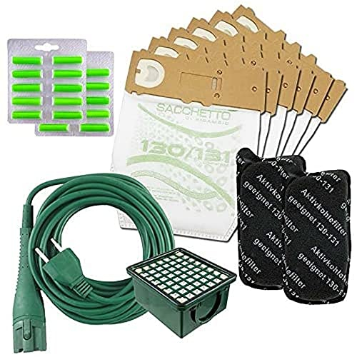 SACCHETTI FOLLETTO VK 131 VK 130 MICROFIBRA 12PZ 20 PROFUMI FILTRI CAVO 10M COMPATIBILI