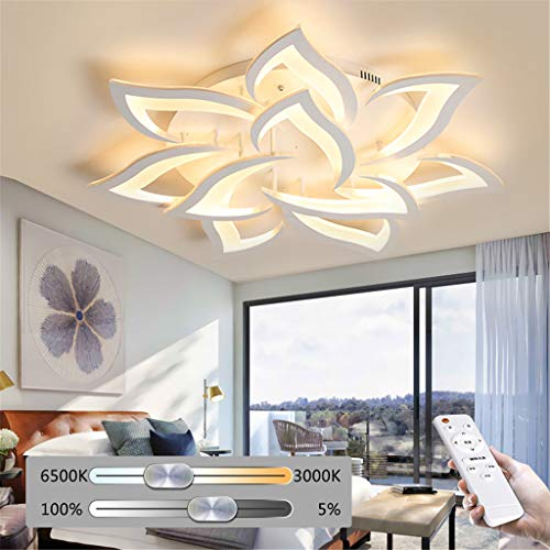 Deckenlampe LED Dimmbar Deckenleuchte Mit Fernbedienung Wohnzimmerlampe Eisen Acryl Blütenform Kronleuchte Modern Design Kinderzimmer Hängelampe Esszimmer Schlafzimmer Flurlampe 10 Flammig, 85cm