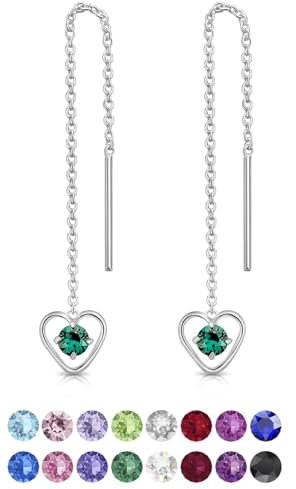 Orecchini Verdi - Orecchini Pendenti Argento 925 con Brillantini di Cristallo 3 mm - Orecchini Smeraldo Verde - Orecchini Lunghi Saliscendi - Orecchini con Catena in Argento 925