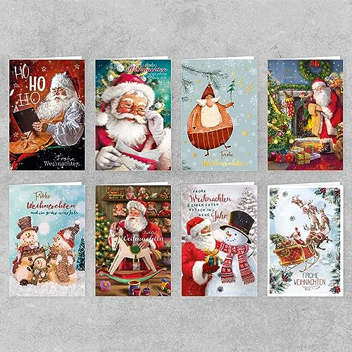 GreenLine Weihnachtskarten Set 12 Stück inkl. Umschlag Weihnachtsgrüße Frohe Weihnachten Handmade Recycling Glückwunschkarte aus 100% baumfreien Zuckerrohrpapier