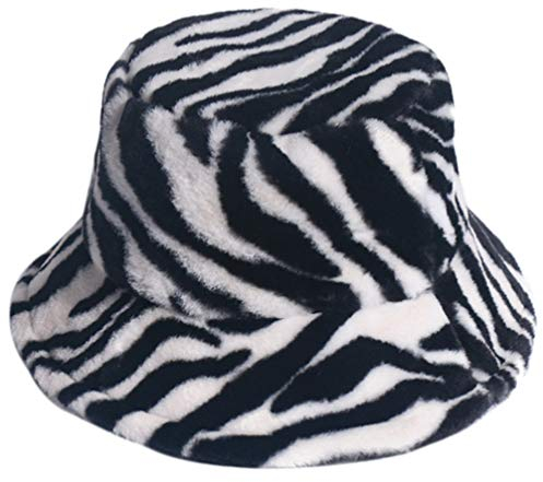 VALICLUD 1stk Fischerhut Mit Zebramuster Warmer Hut Tierdruck Eimerhut Zebra Hut Kappe Fuzzy Eimer Hut Winterzubehör Zebradruck Eimer Hut Fräulein Sonnenhut Herbst Und Winter Kaninchenfell