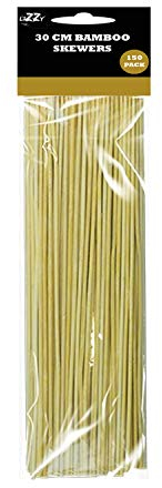 Lizzy 100 Wooden Skewers Sticks | 30CM Wooden Skewers Sticks for Chocolate Fountain, BBQ Appetizer, Cocktail, Kabob and Fruit | Barbecue Skewers