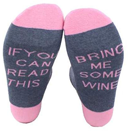 Boolavard Socken mit lustigem Spruch „If You Can Read This Novelty Combed Cotton Crew Dress Bier Coffee Chocolate Wine“, Gag Gift Shoe Size 6-11 for Men Women Gr. 39-45, Wine-blue/Pink