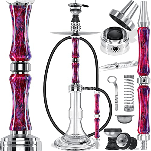 DILAW® Eclipse Shisha Set Edelstahl - Acryl Hookah 79cm Wasserpfeife Ausblassystem Kaminkopf Komplettset Molassefänger Silikonschlauch Alu Glas-Mundstück Kaminaufsatz Purple