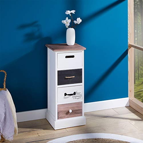 IDIMEX Chiffonnier Laguna étagère de Rangement avec 4 tiroirs en Bois de Paulownia Style Shabby Chic Vintage Rustique Blanc Brun Noir