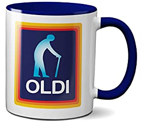 Oldi Man Mug- Birthdays Christmas Funny Gift Presents Father's Day Celebration Novelty Old Coffee Tea Heavy Duty Handle Dino Coated Dishwasher/Microwave Safe Ceramic (Colbalt Handle Prime)