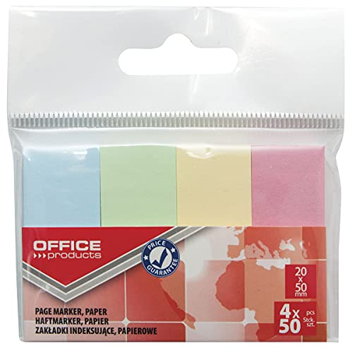 Indexhaftstreifen OFFICE PRODUCTS Papier 20x50mm 4x50 Blatt Anhänger Verschiedene Farben Pastell / / Typ-Standard/Art-Auf Aufhänger/Form-Rechteck/Material-Papier/Farbe-Verschiedene Farben