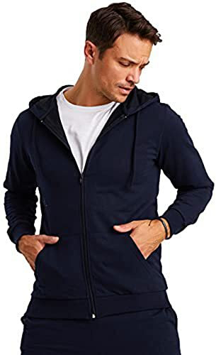 Björn Swensen Kapuzenpullover Herren Sweatjacke mit Kapuze Zip Hoodie Männer Kapuzenjacke dünne Jacke übergangsjacke BS2001 Dunkel Blau X-Large
