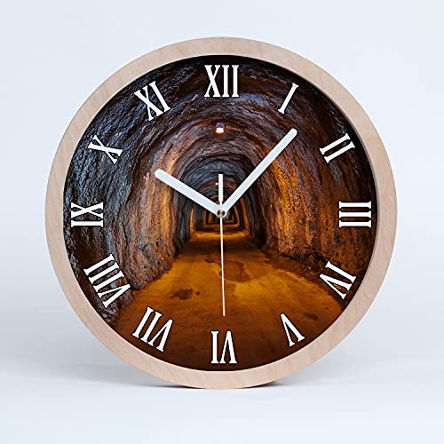 Tulup Holzuhr Wanduhr ⌀ 30cm Uhr Holz Stille Uhren Modern Runde Dekoration Weiße Uhrzeiger - U-Bahn-Tunnel