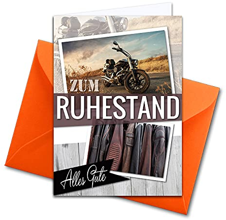 NEUSER PAPIER XXL Glückwunschkarte zum Abschied - Ruhestand DIN A4 - große Karte zur Verabschiedung - 1 Stück - Set mit großem Umschlag DIN C4 - Motorrad Bike Thema