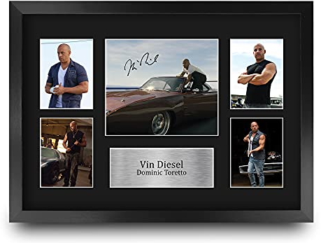 HWC Trading FR A3 Vin Diesel Fast and Furious Dominic Toretto Geschenke Gedruckt, Signiert Autogramm Bild Display Für Film-Erinnerungsstücke-Fans - A3 Eingerahmt
