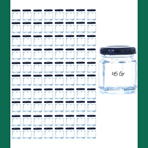ESENCIA ANDALUSI Tarro cristal Frasco cristal 45 gr Hexagonal, frasco Mermelada, Tarro miel, frascos Cosmética frascos Pequeños Frascos con Tapa Hermética (80 Und)