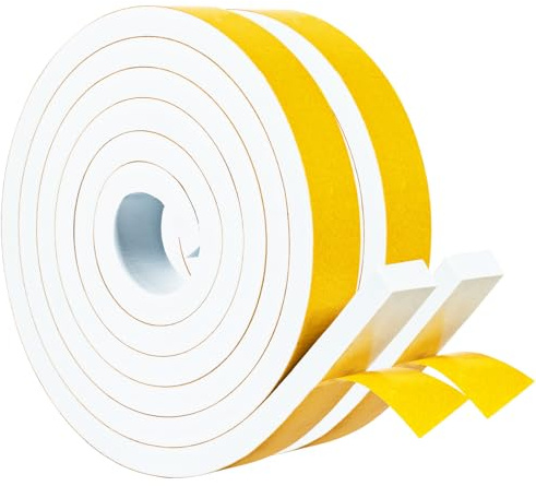 Yotache Draught Excluder Tape with Adhesive 2 Rolls 25mm Wide X 10mm Thick, High Density Foam Tape Furniture Protective, Weatherstrips, Anticollision, Total 4m Long (2 X 2m Each)