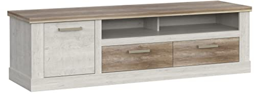 Newroom TV Lowboard Pinie Weiß TV Schrank Modern - 179,2x52x52 cm (BxHxT) - Fernsehtisch TV Board Rack - [Coby.Sixteen] Wohnzimmer Wohnstube