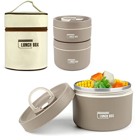 Keweis Bento Box - Lonchera para adultos, recipientes de almuerzo aislados portátiles con bolsa térmica, apilables, de acero inoxidable, a prueba de fugas, para adultos, adolescentes y niños, juego de