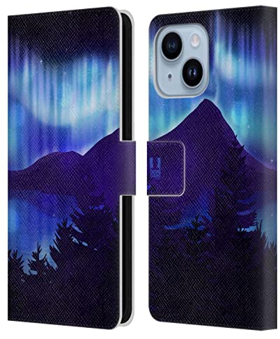 Head Case Designs Seesicht Blau Nordlichter Leder-Wallet-Hülle Kompatibel mit Apple iPhone 14 Plus