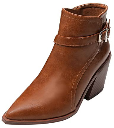 Yowablo Frauen Spitzschuh High Heel Chunky Heel Slip On Fashion Party Schuhe Stiefeletten Winter Damen Gefüttert