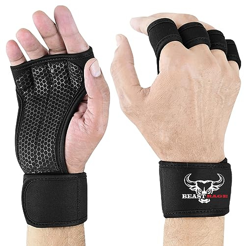 BEAST RAGE Gewichtheber-Handschuhe, Handgelenkstütze mit vollständig extra gepolsterter Handfläche, Workout-Handschuhe, für Crossfit, Bodybuilding, Übung, Powerlifting, Sport, Training, Fitnessstudio