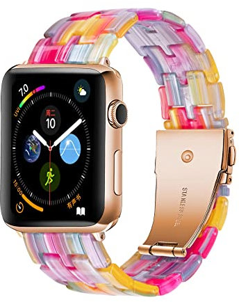 VeveXiao Correa de reloj compatible con Apple Watch de 42mm 44mm 45mm 49mm, correa fina de resina ligera con hebilla de acero inoxidable para iWatch Series SE 8 7 Ultra 6 5 4 3 2 1, arcoíris